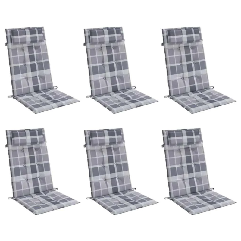 vidaXL dārza krēslu spilveni, 6 gab., pelēki rūtots oksforda audums