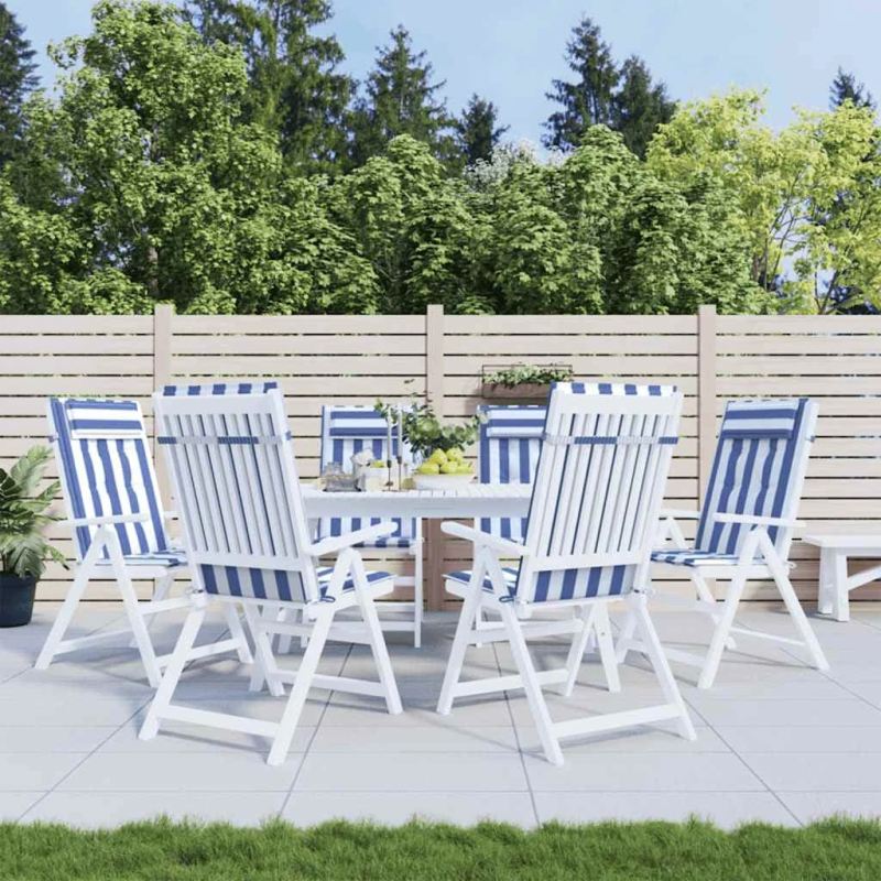 vidaXL krēslu spilveni, 6 gab., zilas un baltas svītras, audums