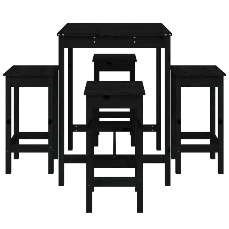 vidaXL 5-daļīgs dārza bāra mēbeļu komplekts, priedes masīvkoks, melns