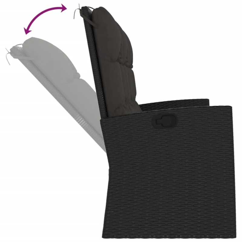 vidaXL atgāžams dārza sols ar matračiem, 173 cm, melns, PE rotangpalma