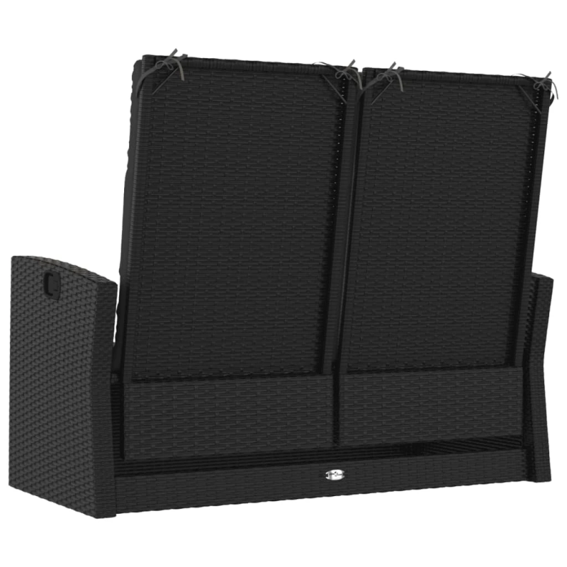 vidaXL atgāžams dārza sols ar matračiem, 118 cm, PE rotangpalma, melns