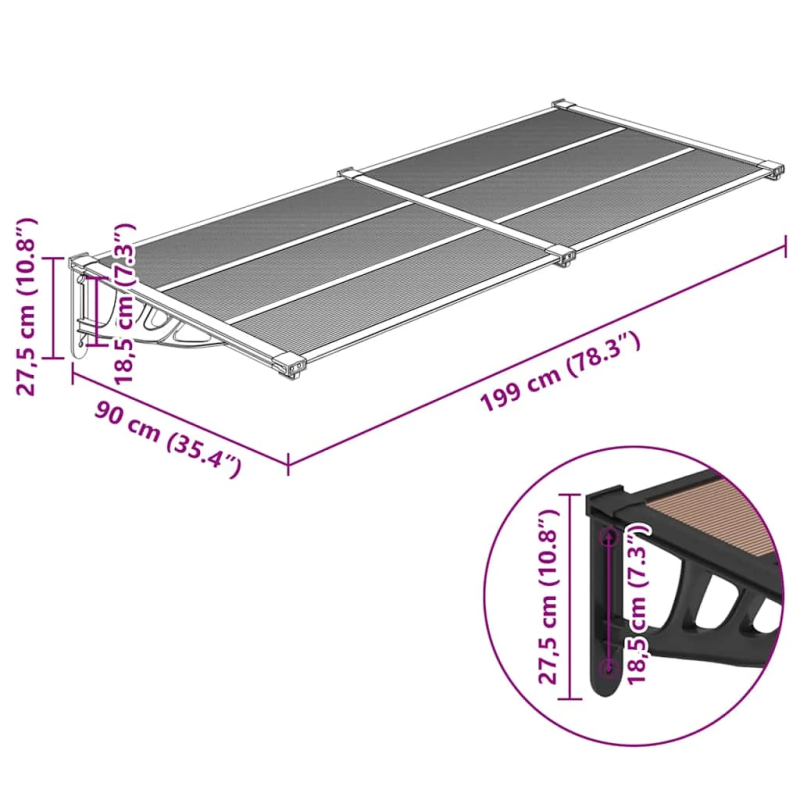 vidaXL durvju nojume, melna, 199x90 cm, polikarbonāts