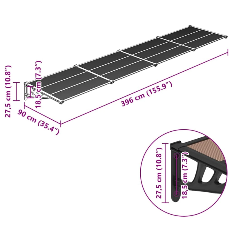 vidaXL durvju nojume, melna, 396x90 cm, polikarbonāts