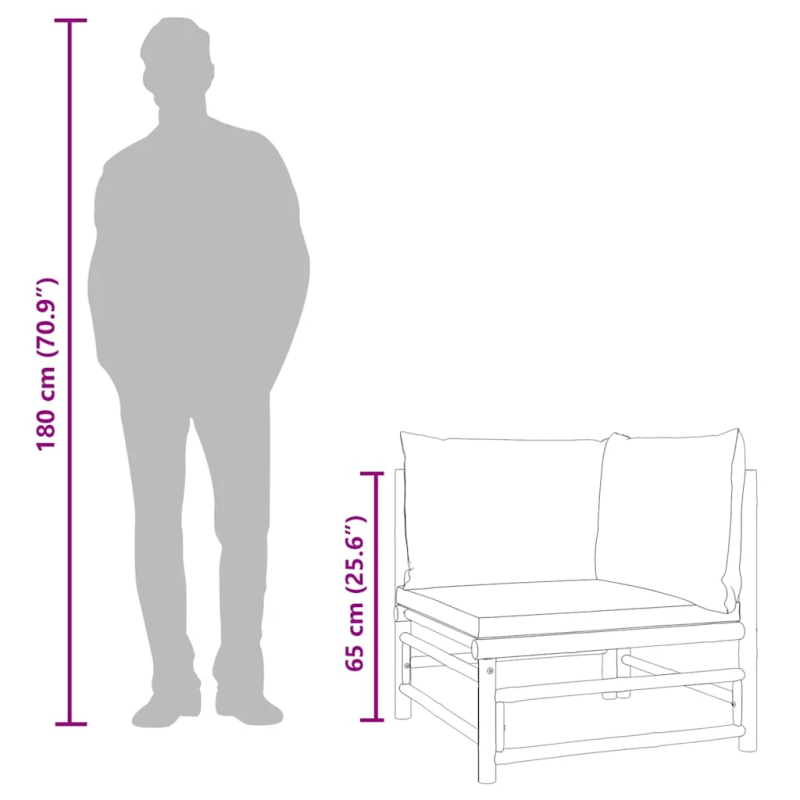 vidaXL dārza stūra dīvāns ar gaiši pelēkiem matračiem, bambuss