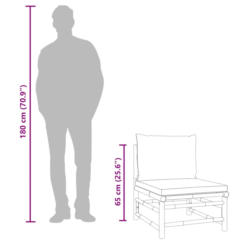 vidaXL dārza vidējais dīvāns ar gaiši pelēkiem matračiem, bambuss