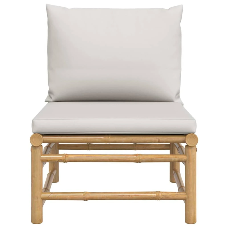 vidaXL dārza vidējais dīvāns ar gaiši pelēkiem matračiem, bambuss