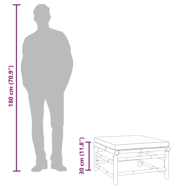vidaXL dārza kājsoliņš ar gaiši pelēku matraci, bambuss