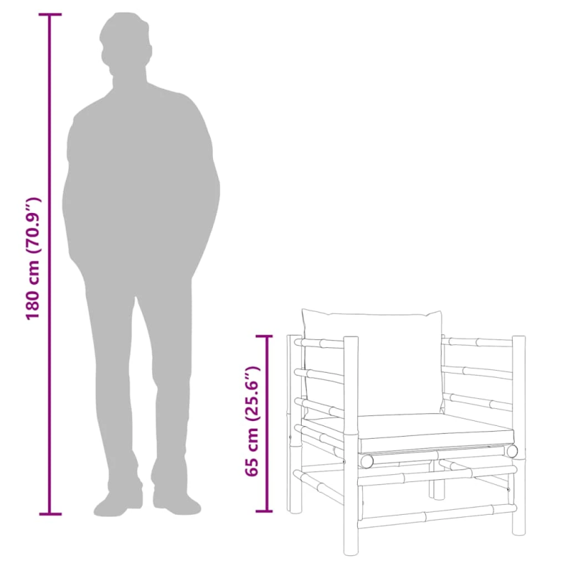 vidaXL dārza dīvāns ar pelēkbrūniem matračiem, bambuss