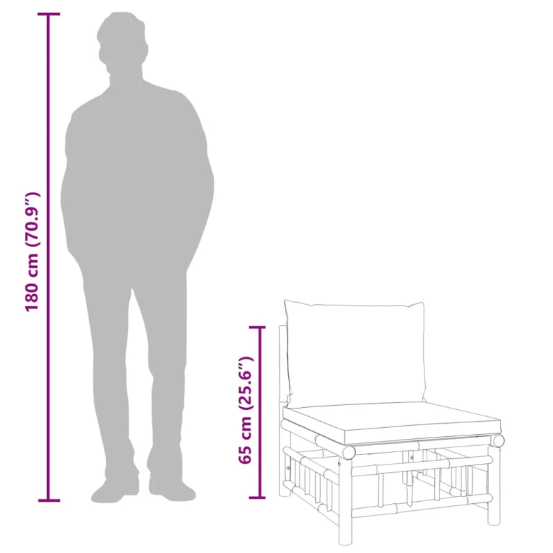 vidaXL dārza vidējais dīvāns ar krēmbaltiem matračiem, bambuss