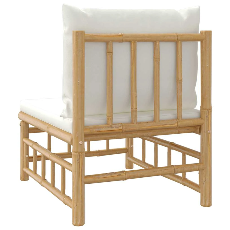 vidaXL dārza vidējais dīvāns ar krēmbaltiem matračiem, bambuss