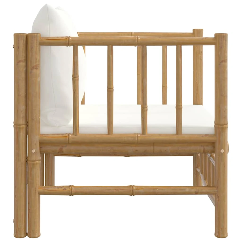 vidaXL dārza dīvāns ar krēmbaltiem matračiem, bambuss