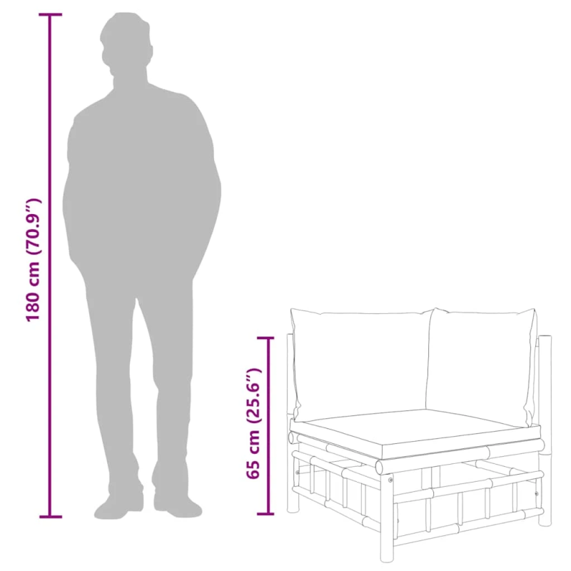 vidaXL dārza stūra dīvāns ar tumši pelēkiem matračiem, bambuss