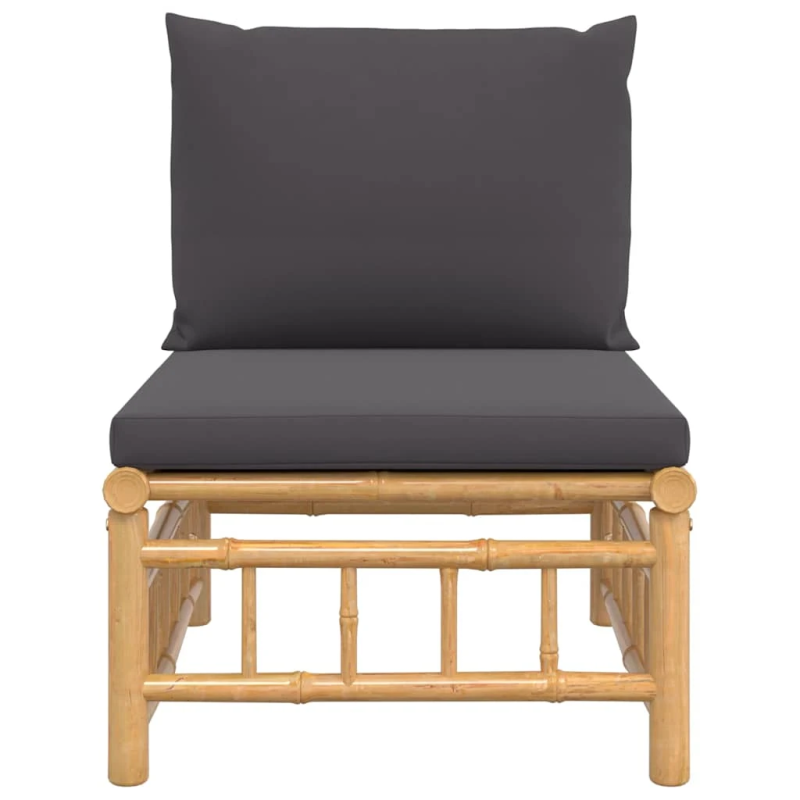 vidaXL dārza vidējais dīvāns ar tumši pelēkiem matračiem, bambuss