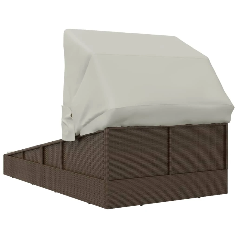 vidaXL sauļošanās gulta ar jumtu, 200x114x128 cm, brūna PE rotangpalma