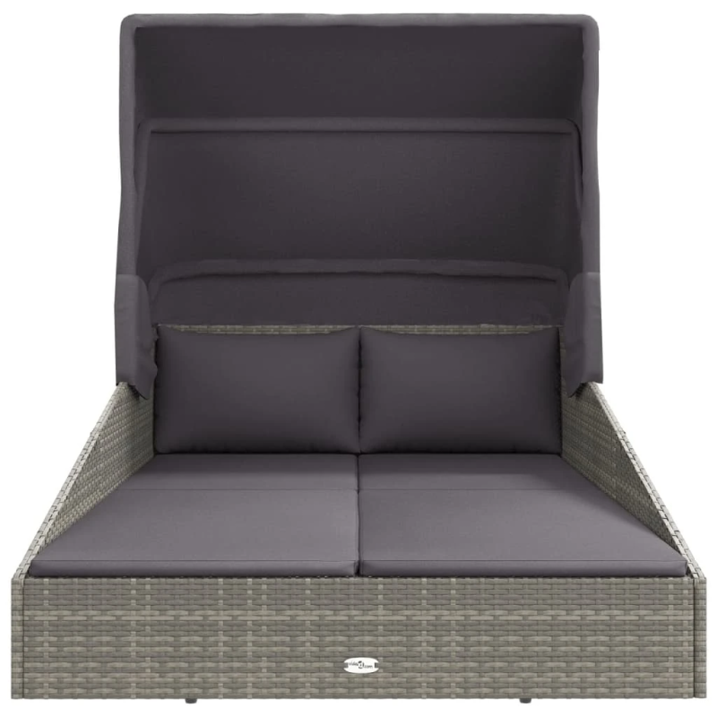 vidaXL sauļošanās gulta ar jumtu, 200x114x128 cm, PE rotangpalma