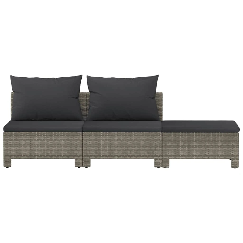 vidaXL 3-daļīgs dārza atpūtas mēbeļu komplekts ar spilveniem, pelēks polietilēna rotangpalmas pinums