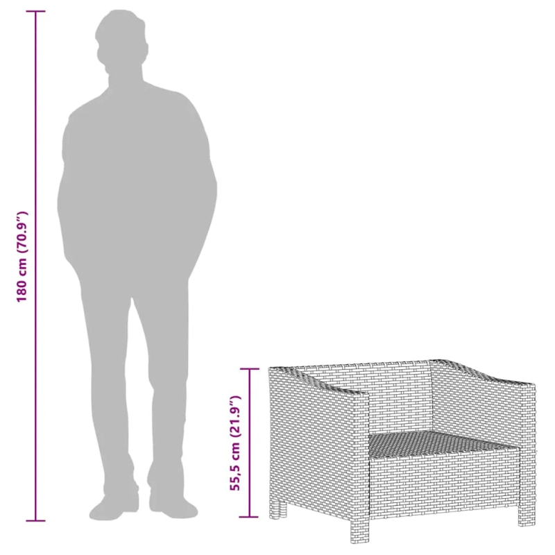 vidaXL dārza atpūtas krēsls ar spilvenu, pelēks polietilēna rotangs