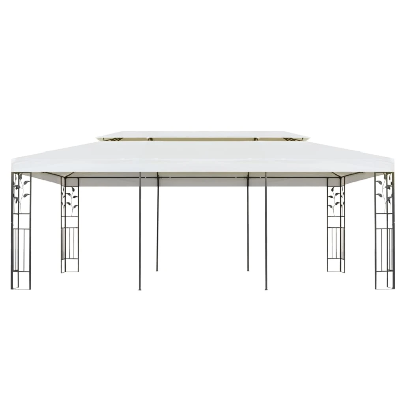 vidaXL dārza nojume ar dubulto jumtu, 6x3 m, balta, tērauds