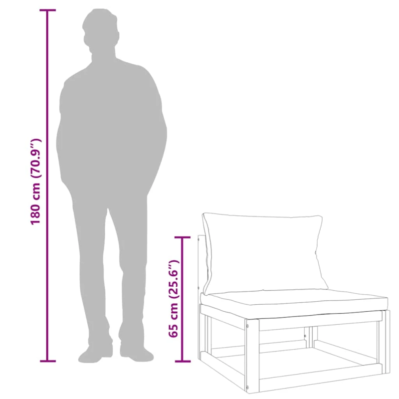 vidaXL vidējais dīvāns ar pelēkbrūniem matračiem, akācijas masīvkoks