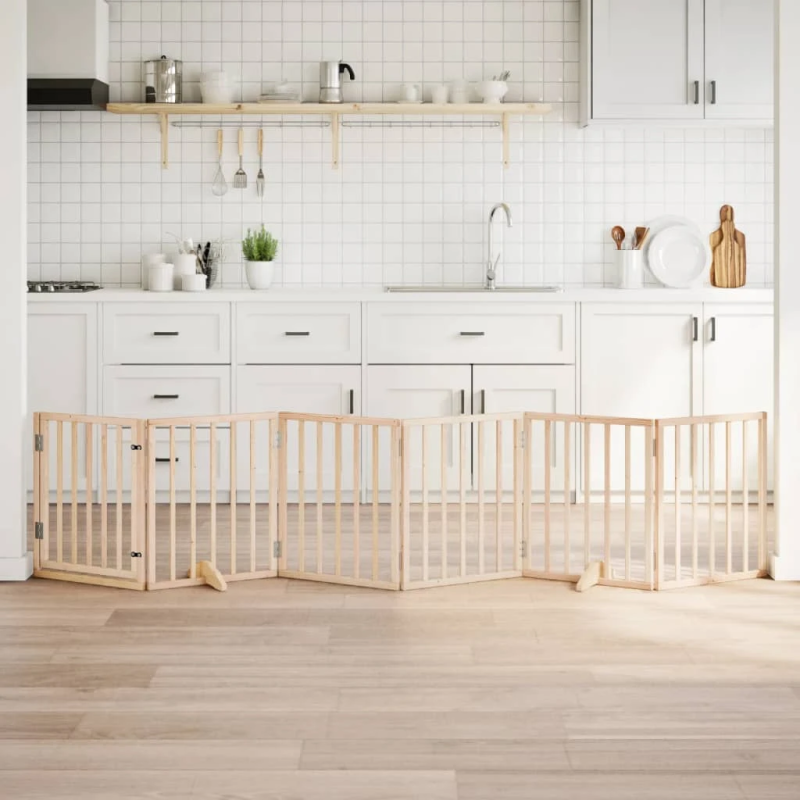 vidaXL suņu vārti ar salokāmām durvīm, 6 paneļi, 300 cm, papeles koks