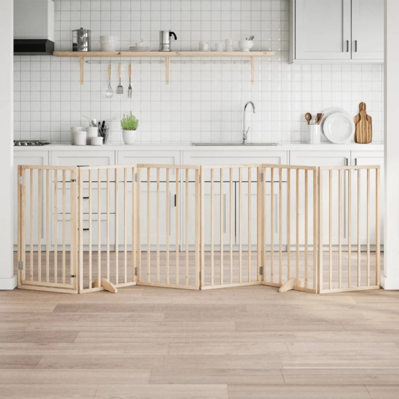 vidaXL suņu vārti ar salokāmām durvīm, 6 paneļi, 300 cm, papeles koks