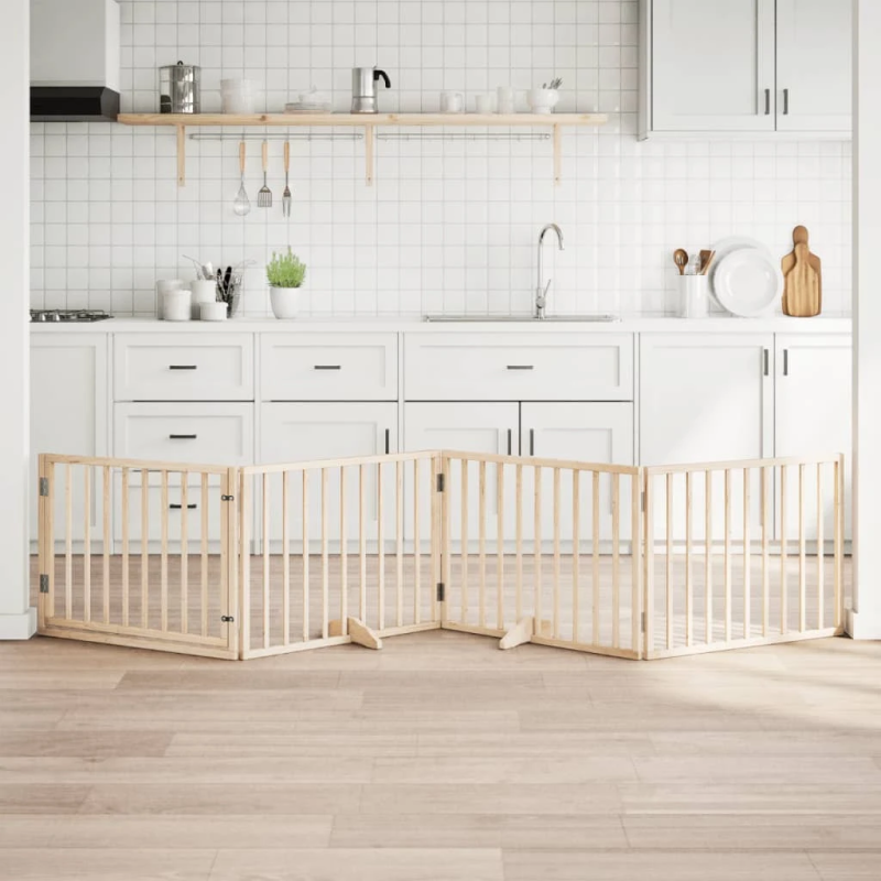 vidaXL suņu vārti ar salokāmām durvīm, 4 paneļi, 320 cm, papeles koks