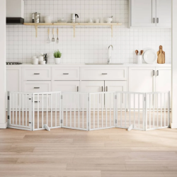 vidaXL suņu vārti ar durvīm, salokāmi, 6 paneļi, 300 cm, papeles koks