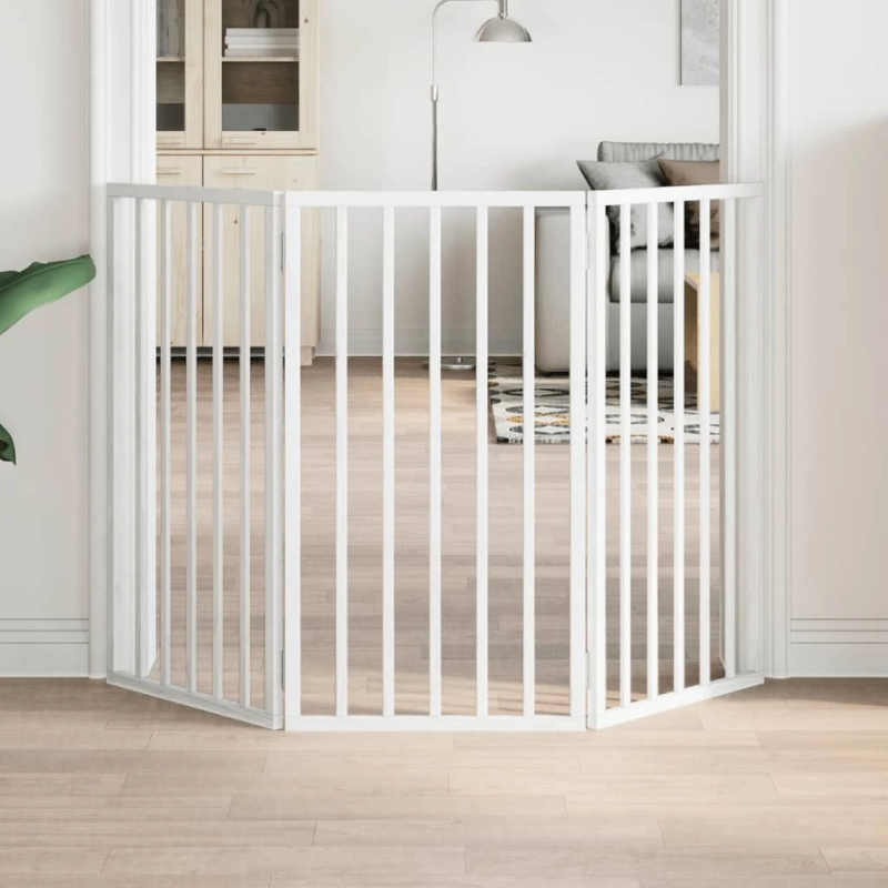 vidaXL suņu vārti, salokāmi, 3 paneļi, balti, 150 cm, papeles koks