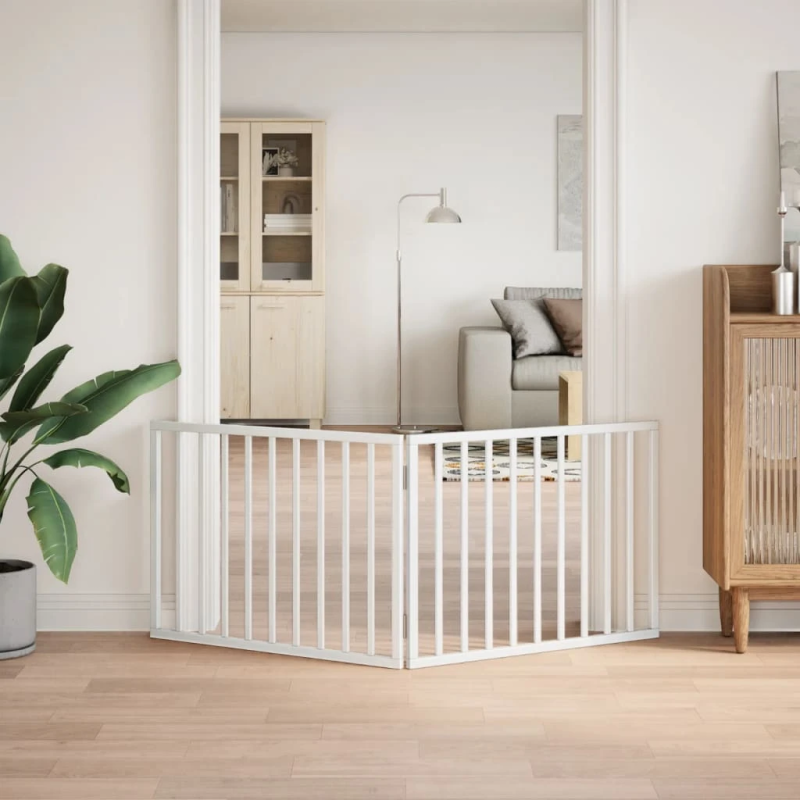 vidaXL suņu vārti, salokāmi, 2 paneļi, balti, 160 cm, papeles koks