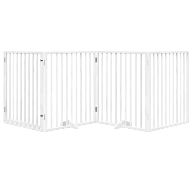vidaXL suņu vārti ar salokāmām durvīm, 4 paneļi, balti, 320 cm, papeles koks
