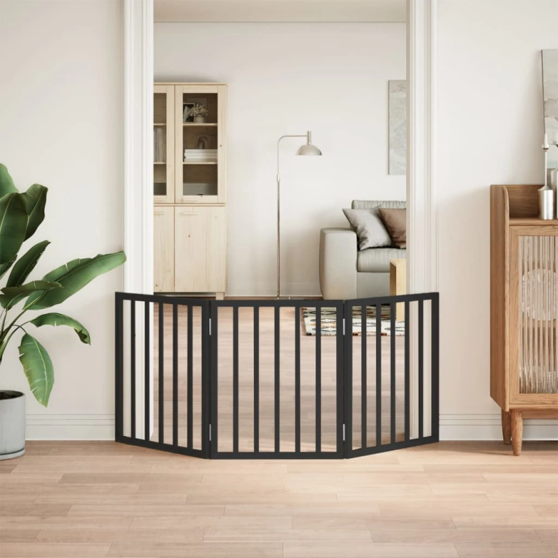 vidaXL suņu vārti, salokāmi, 3 paneļi, melni, 150 cm, papeles koks