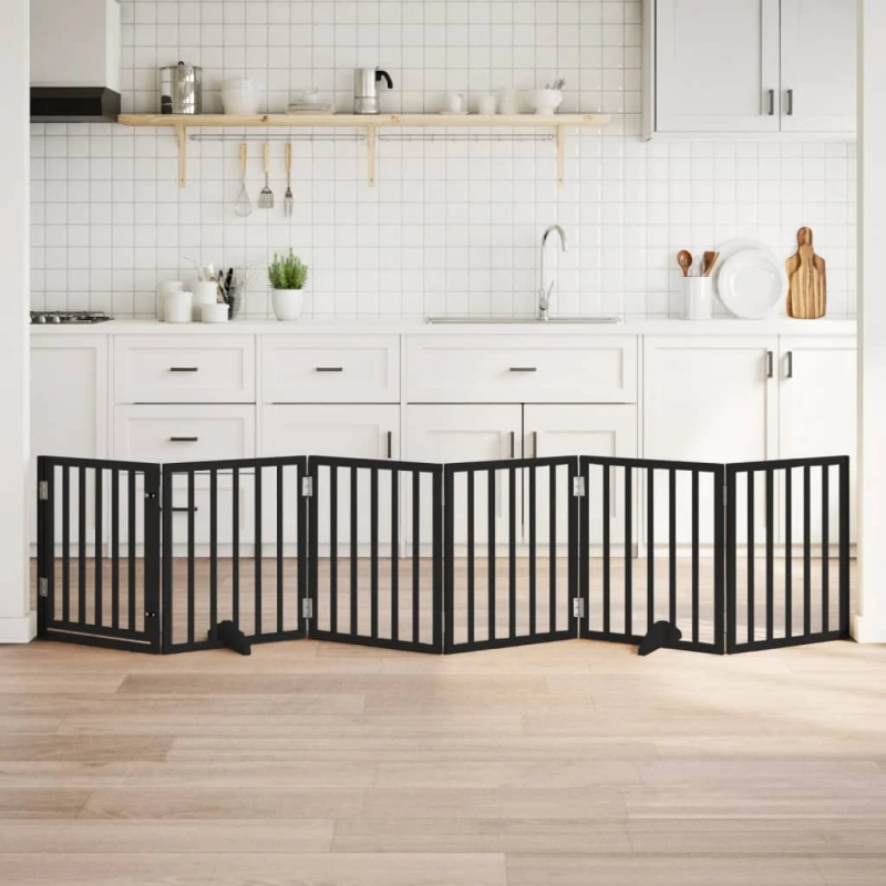vidaXL suņu vārti ar durvīm, salokāmi, 6 paneļi, 300 cm, papeles koks
