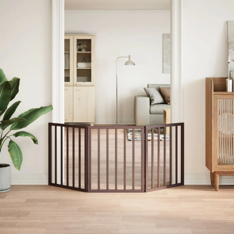 vidaXL suņu vārti, salokāmi, 3 paneļi, Brūns, 150 cm, papeles koks