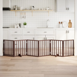 vidaXL suņu vārti ar durvīm, salokāmi, 6 paneļi, 300 cm, papeles koks