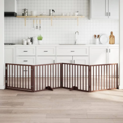 vidaXL suņu vārti ar salokāmām durvīm, 4 paneļi, brūni, 320 cm, papeles koks