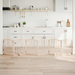 vidaXL suņu vārti ar durvīm, salokāmi, 6 paneļi, 300 cm, papeles koks