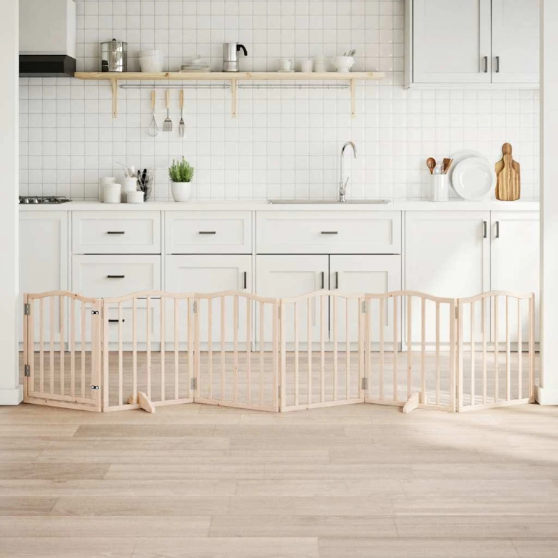 vidaXL suņu vārti ar durvīm, salokāmi, 6 paneļi, 300 cm, papeles koks