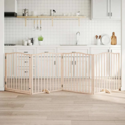 vidaXL suņu vārti ar durvīm, salokāmi, 4 paneļi, 320 cm, papeles koks