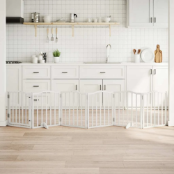 vidaXL suņu vārti ar durvīm, salokāmi, 6 paneļi, 300 cm, papeles koks