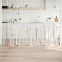 vidaXL suņu vārti ar durvīm, salokāmi, 6 paneļi, 300 cm, papeles koks