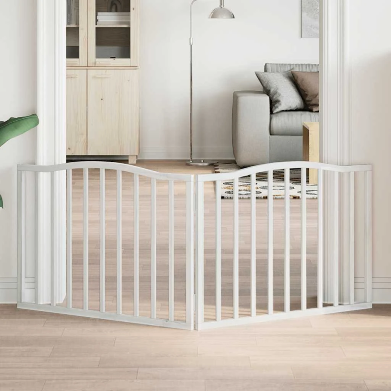 vidaXL suņu vārti, salokāmi, 2 paneļi, balti, 160 cm, papeles koks