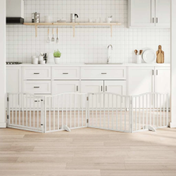 vidaXL suņu vārti ar durvīm, salokāmi, 4 paneļi, 320 cm, papeles koks