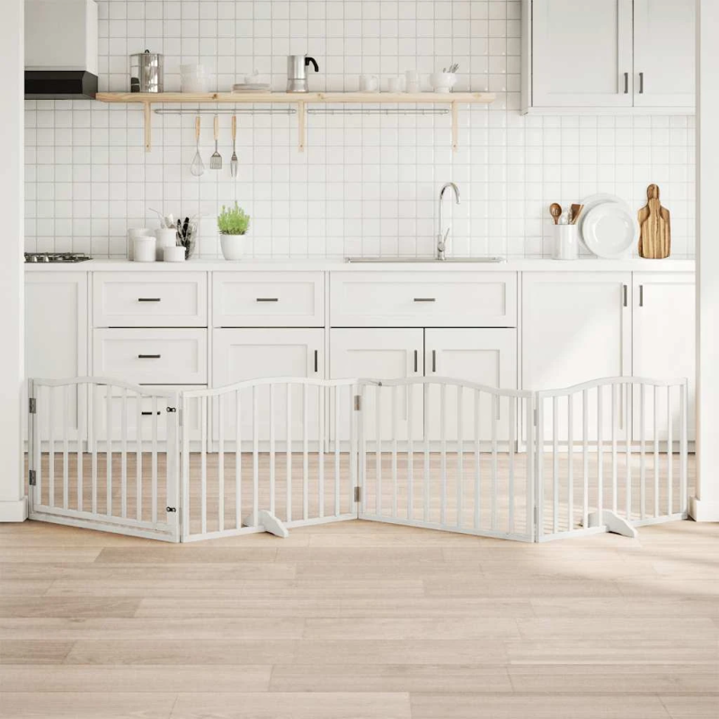 vidaXL suņu vārti ar durvīm, salokāmi, 4 paneļi, 320 cm, papeles koks