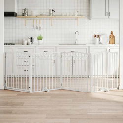 vidaXL suņu vārti ar durvīm, salokāmi, 4 paneļi, 320 cm, papeles koks