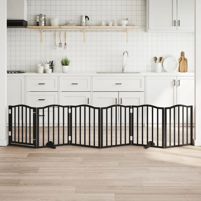 vidaXL suņu vārti ar durvīm, salokāmi, 6 paneļi, 300 cm, papeles koks