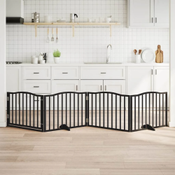 vidaXL suņu vārti ar salokāmām durvīm, 4 paneļi, melni, 320 cm, papeles koks