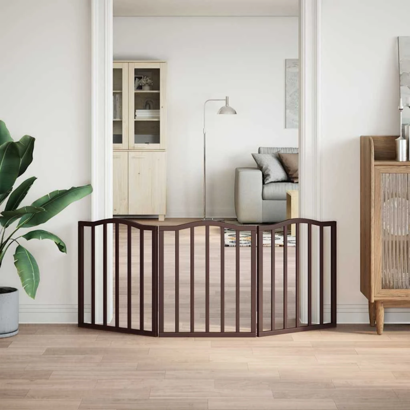 vidaXL suņu vārti, salokāmi, 3 paneļi, ozolkoka, 150 cm, papeles koks