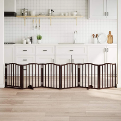 vidaXL suņu vārti ar durvīm, salokāmi, 6 paneļi, 300 cm, papeles koks