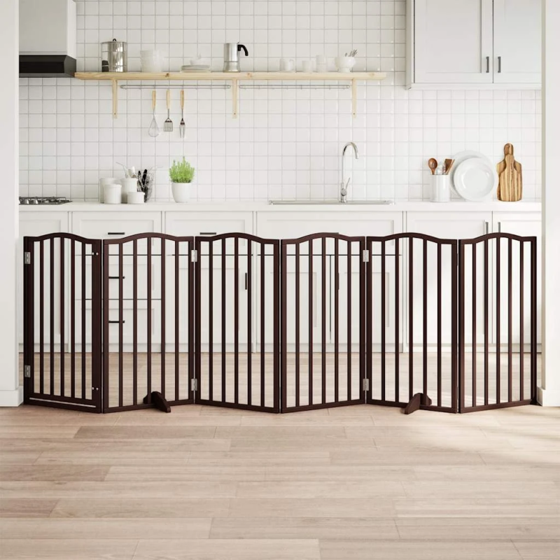 vidaXL suņu vārti ar durvīm, salokāmi, 6 paneļi, 300 cm, papeles koks