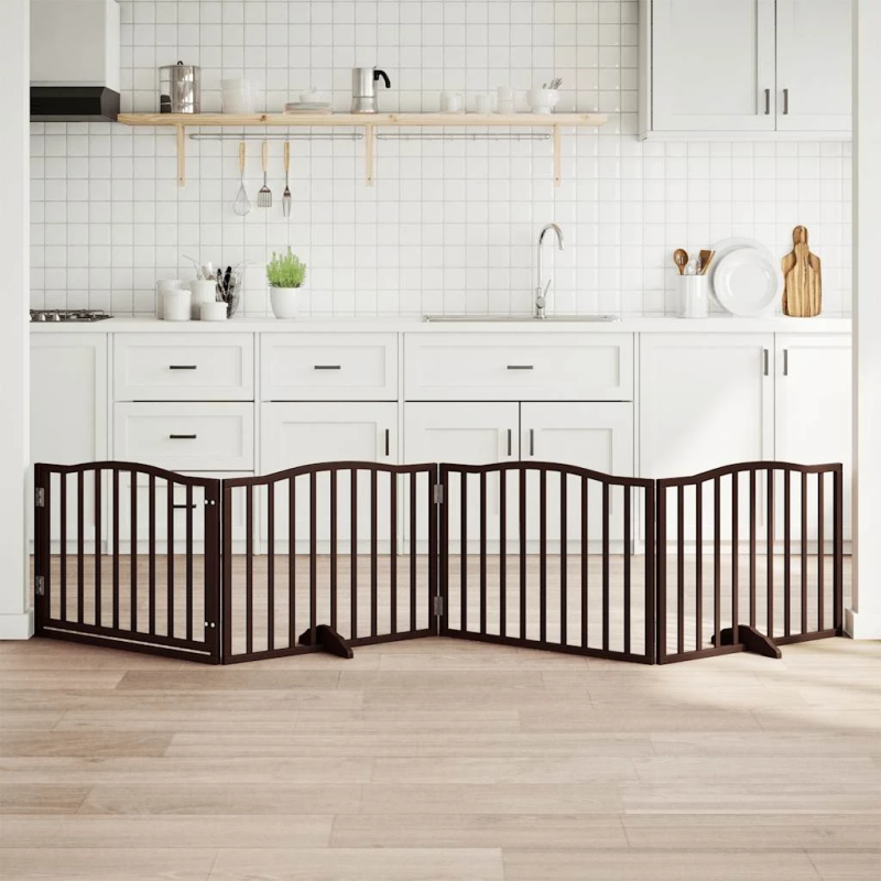 vidaXL suņu vārti ar durvīm, salokāmi, 4 paneļi, 320 cm, papeles koks